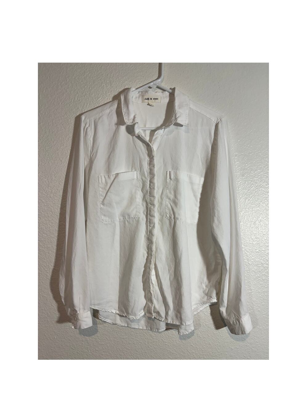 Cloth & Stone Anthropologie Size Small White Tencel Long Sleeve Button-Up Shirt